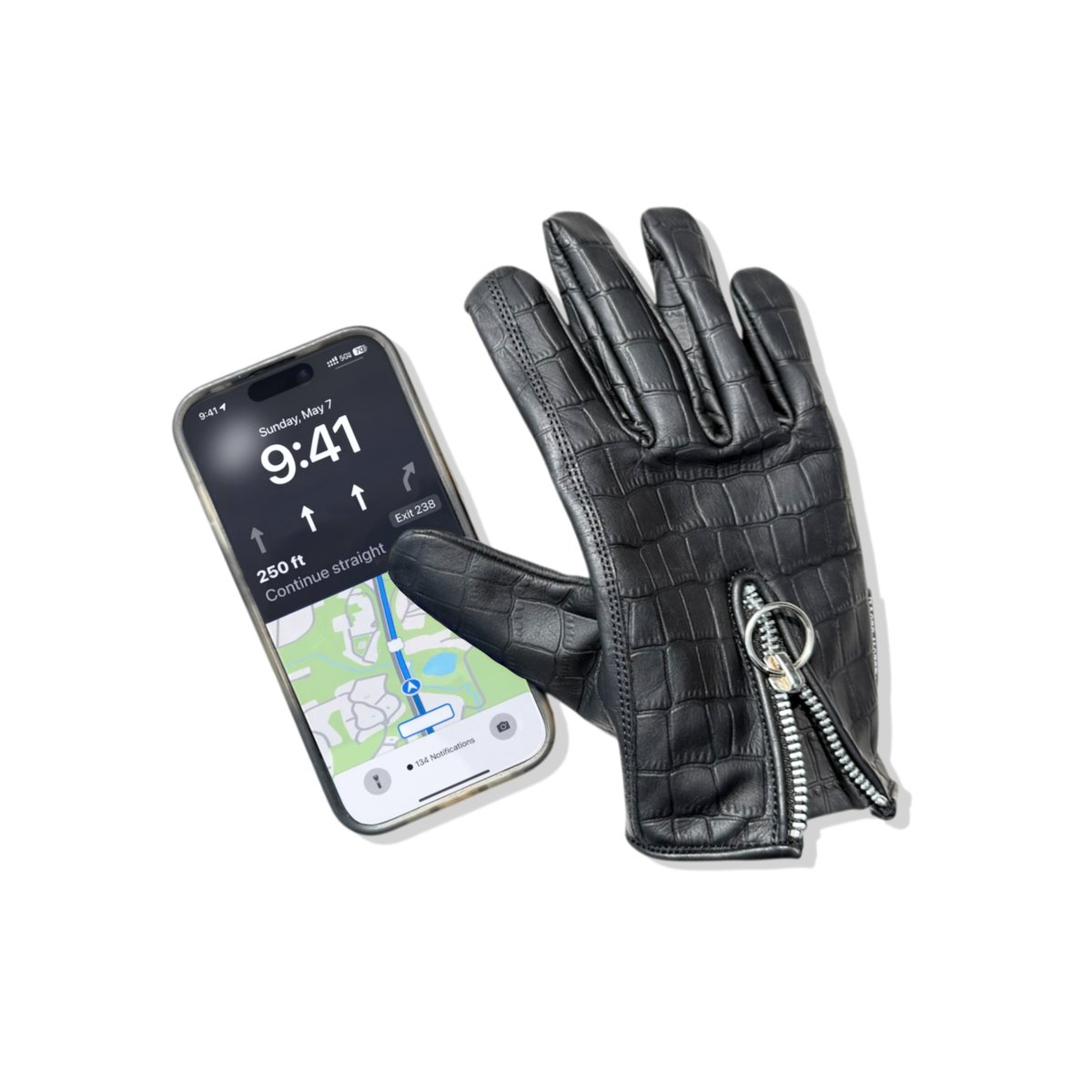 ZIPPER GLOVE / BLACK CROCODILE | Yellow Glove