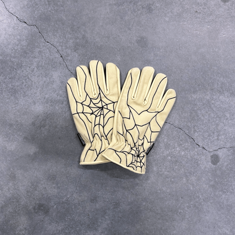 YELLOW GLOVE レザーグローブ ウェブ刺繍　ホワイト　スパイダー SPIDER WEB / BEIGE | Yellow Glove