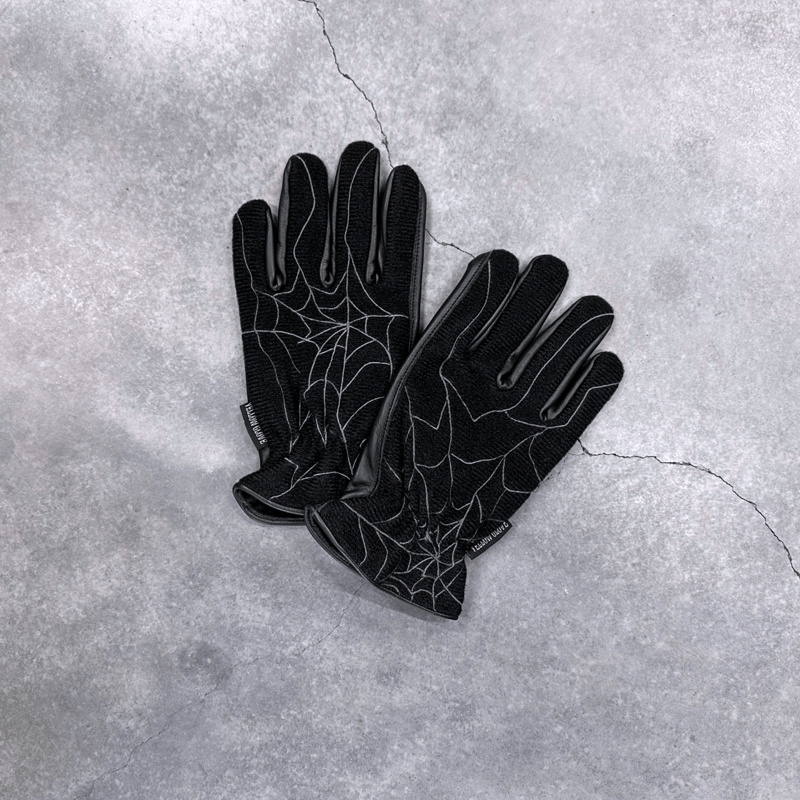 YELLOW GLOVE レザーグローブ ウェブ刺繍　ホワイト　スパイダー SPIDER WEB / BLACK | Yellow Glove