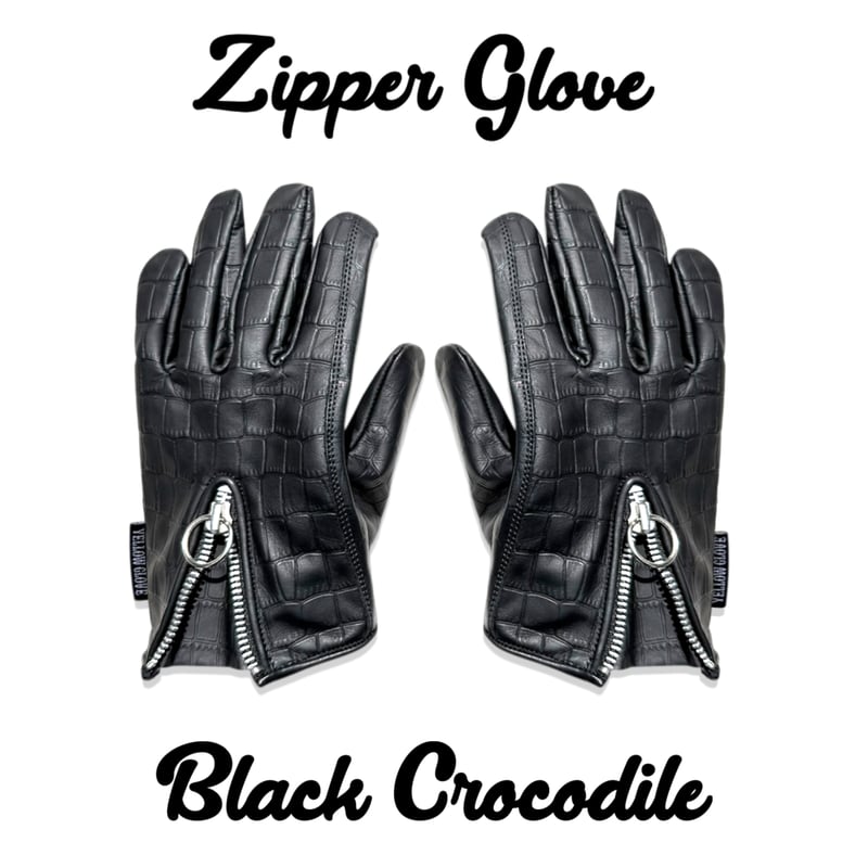 小物 00s FUGA python leather zip glove julius ZIPPER GLOVE / BLACK CROCODILE | Yellow Glove