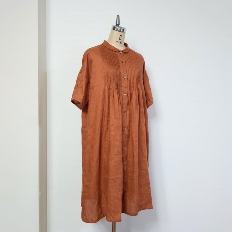 リゼッタ ピンタック リネン100％ コートワンピース ベージュ キナリ 36 中古・古着通販】Lisette (リゼッタ) スキッパーリネン