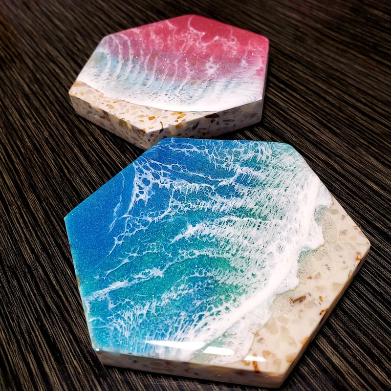 海 レジンアート 2枚 海レジンアート【2枚セット】コースター | Alpha Ocean Art Studio