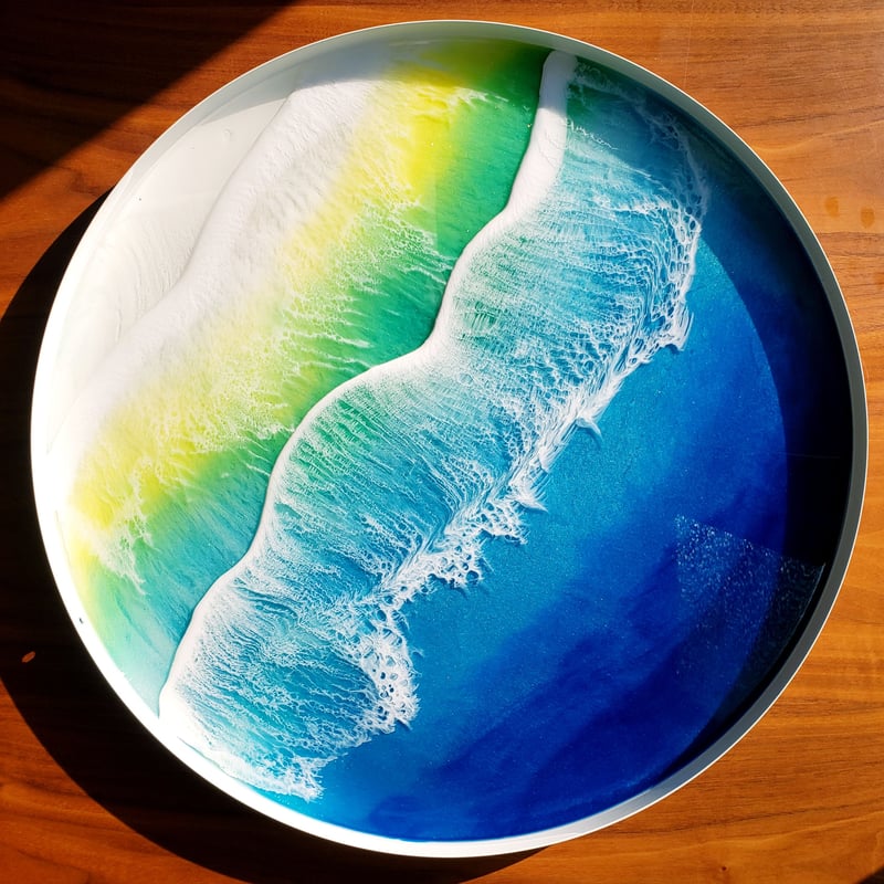 レジンアートテーブル 【Sea side table #2】 直径約44.5㎝×約