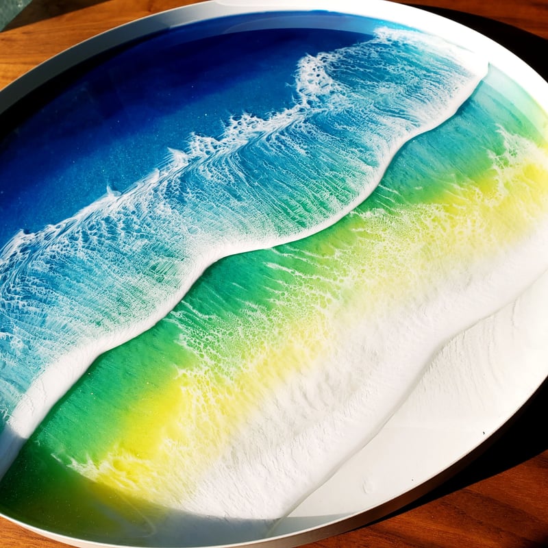 レジンアートテーブル 【Sea side table #2】 直径約44.5㎝×約52.5cm