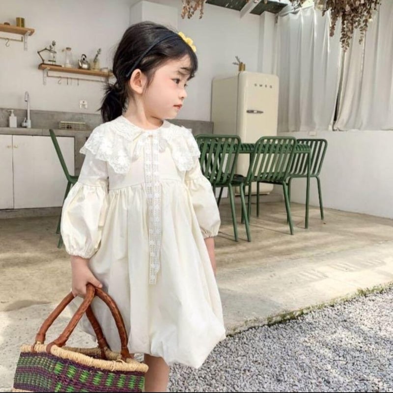 即納】＊ 韓国子供服✳ バルーン レース 襟 ワンピース | rio shop