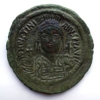 n２７　ビザンティン 1/2フォリス 【ユスティニアヌス2世】AD５６５年 ビザンチン帝国 ユスティヌス2世 565-578年 ソリダス 金貨 NGC