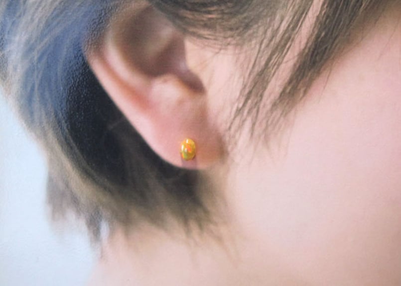 エチオピアンプレシャスオパールのピアス/ethiopia カボション 14kgf