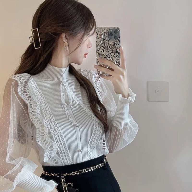 todo シースルー 長袖トップス ▶︎シースルースリーブニット長袖トップス | ＃it