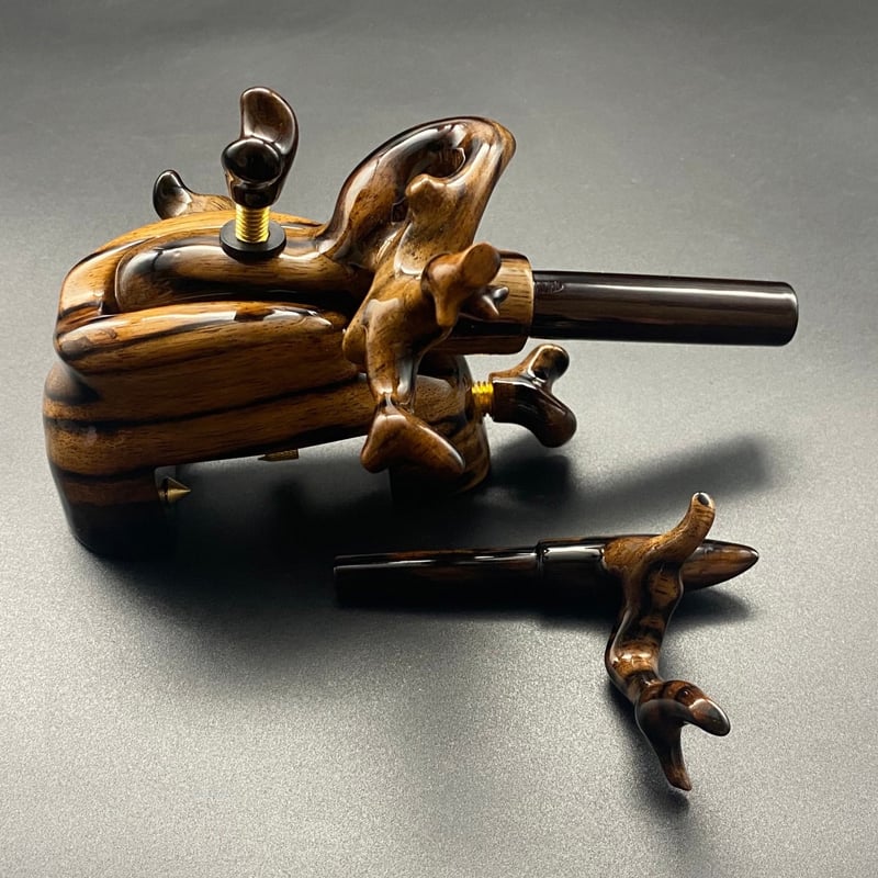 まろん 松村作 黒柿 大砲型万力 小型 松村作 大砲万力 黒柿縞（