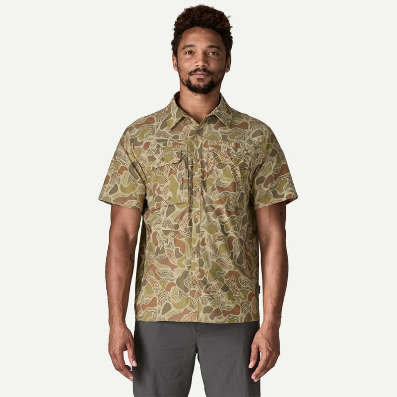 01s Patagonia AC プリントシャツ リーフ柄 セージブラッシュ patagonia】メンズ ショートスリーブ セルフガイデッド サン シャツ