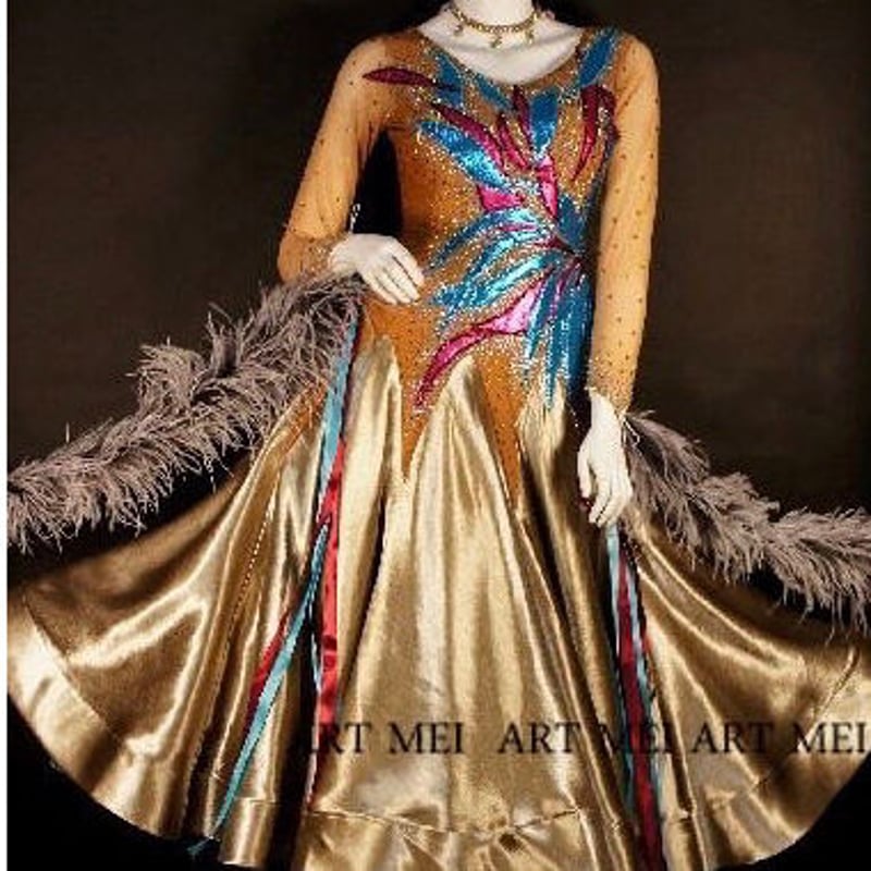 社交ダンスドレス モダンダンス　刺繍 キラキラ　シャンパン オーダーメイド 社交ダンスドレス モダンダンス 刺繍 キラキラ シャンパン