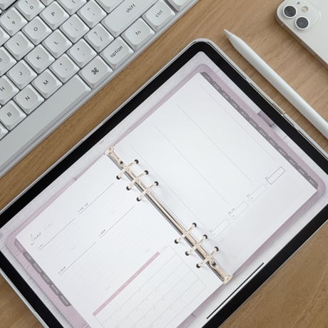 iPad家計簿テンプレート2024 手帳風デザイン ピンク｜GoodNotes5,6対応！シンプルかわいい手書きデジタル家計簿フォーマット