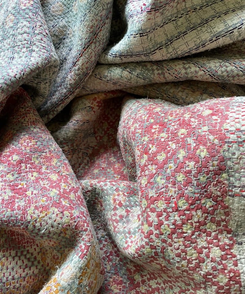 SALE!! ヴィンテージ・カンタキルト kantha quilt retro print orange