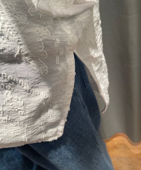 FLORENT/2211F01004/JACQUARD SHEER SHORT SIEEVE BLOUSE