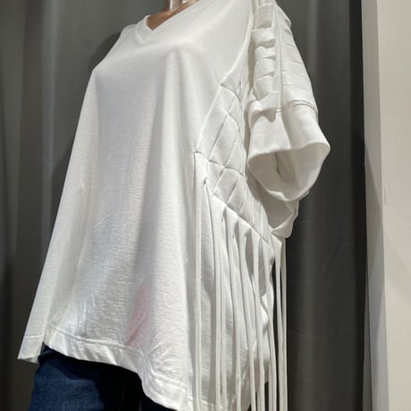 フリンジトップ CAMBIO(カンビオ)】Fringe Stripe Shirts ストライプシャツ(PF-261-010