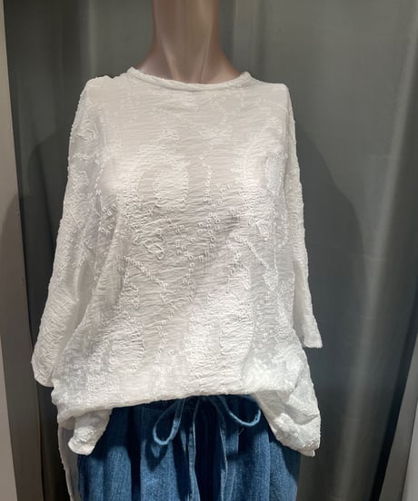 FLORENT/2211F01004/JACQUARD SHEER SHORT SIEEVE BLOUSE