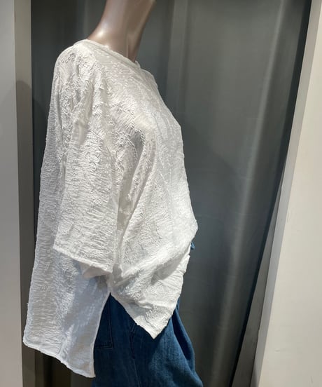 FLORENT/2211F01004/JACQUARD SHEER SHORT SIEEVE BLOUSE