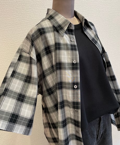 08sircus /cupro cotton check short sleeve over shirt /