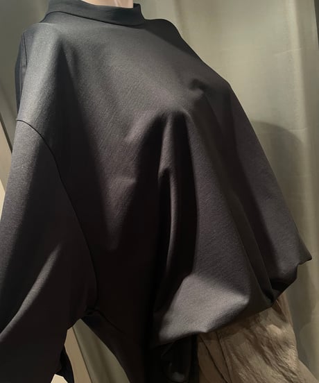 08sircus / S25SS-TS09 /Organic cotton cross jersey stand collar top