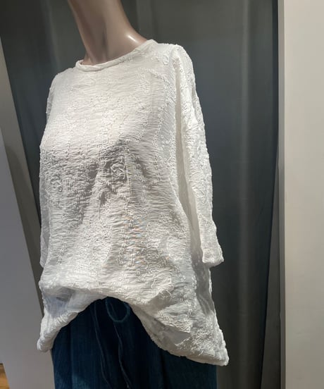 FLORENT/2211F01004/JACQUARD SHEER SHORT SIEEVE BLOUSE