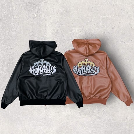 @tmark crown logo leather zip hoodie