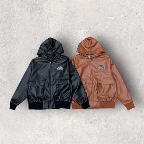 @tmark crown logo leather zip hoodie