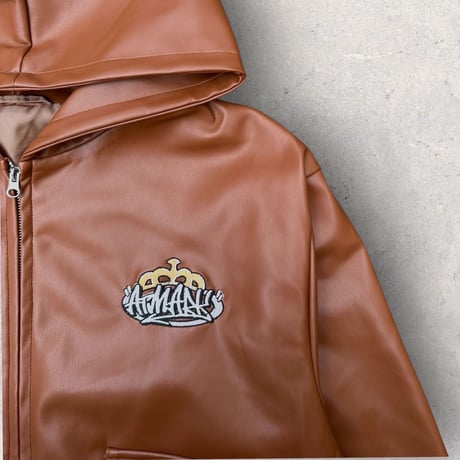 @tmark crown logo leather zip hoodie