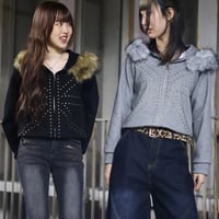Union Jack studded fur zip hoodie