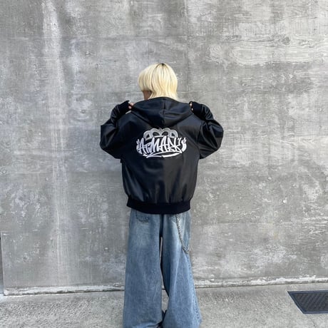 @tmark crown logo leather zip hoodie