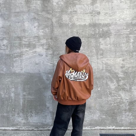 @tmark crown logo leather zip hoodie