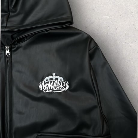 @tmark crown logo leather zip hoodie