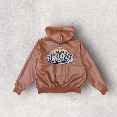 @tmark crown logo leather zip hoodie