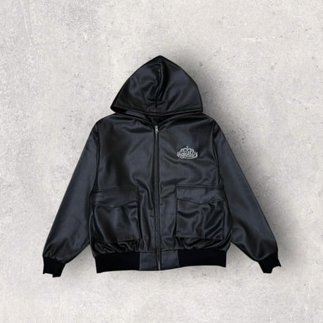 @tmark crown logo leather zip hoodie