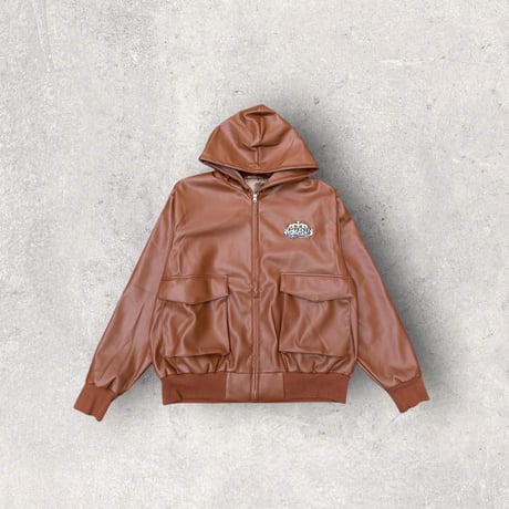 @tmark crown logo leather zip hoodie