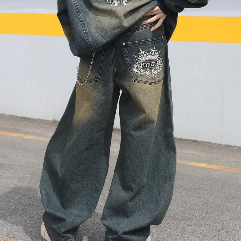 tmark trival crown logo buggy denim pants | @t