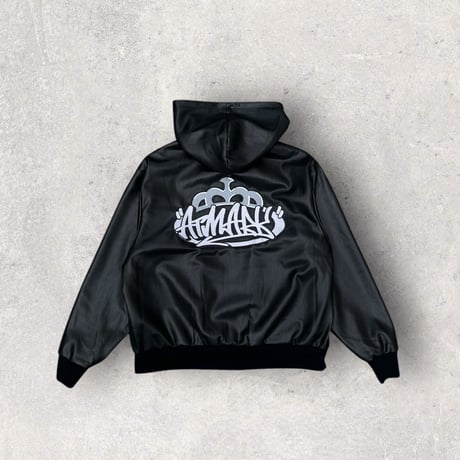 @tmark crown logo leather zip hoodie