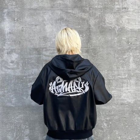 @tmark crown logo leather zip hoodie
