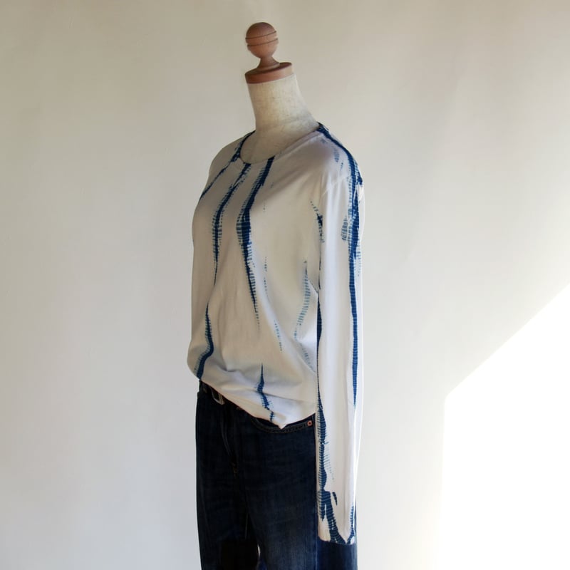手絞り藍染めロングTシャツ X010 | Blue Lab