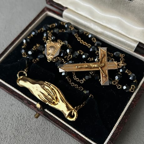 ロザリオ ネックレス シェイクハンド ブラックグラス リメイク アップサイクル