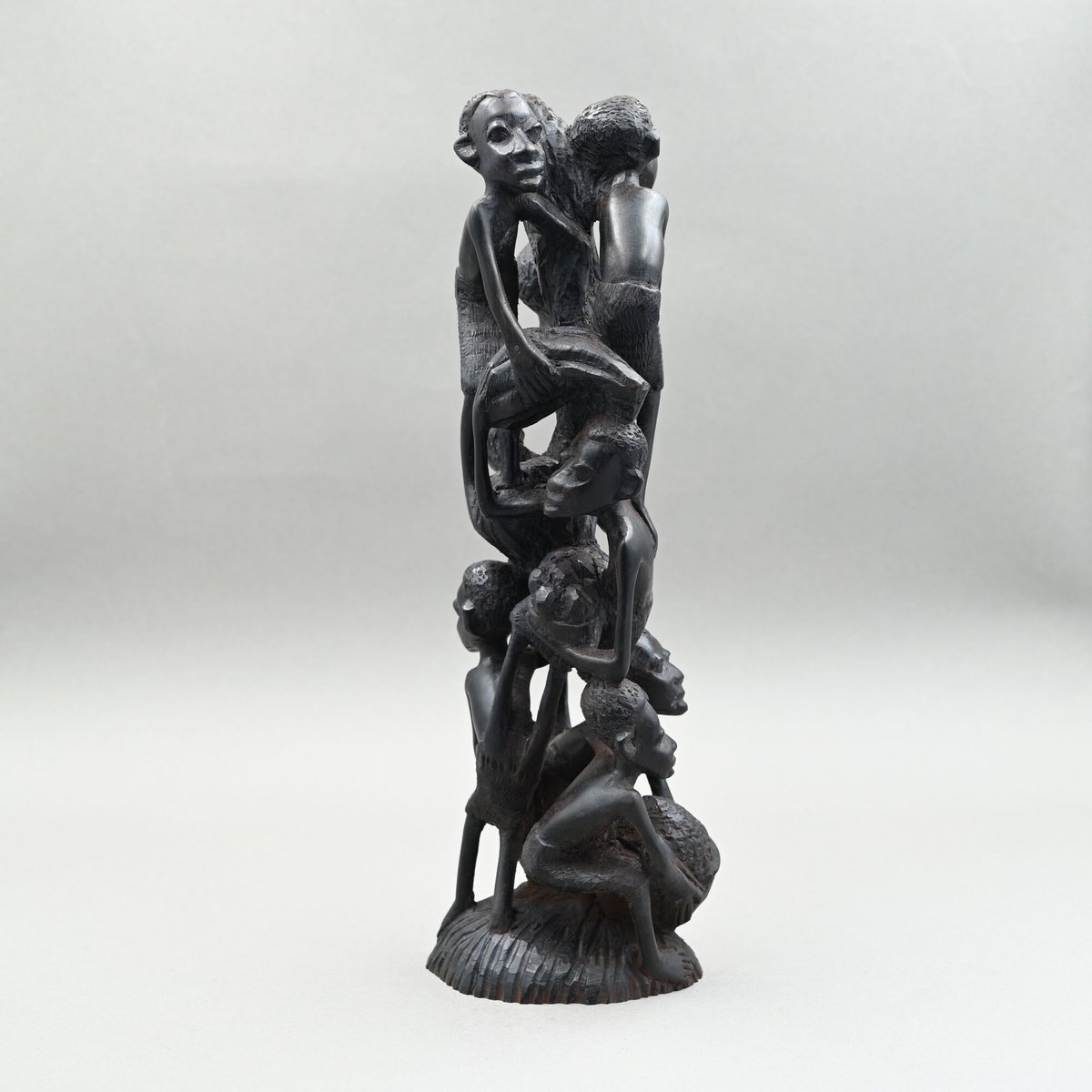 【極上品】マコンデ彫刻 ウジャマ 最高級黒檀（エボニー）一刀彫 22cm アフリカ タンザニア マコンデ ウジャマ 黒檀彫刻 43cm 木彫り 立像