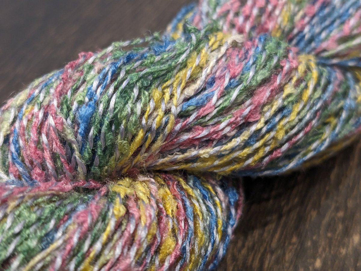 dyed yarn x Ring Yarn 染糸×リングヤーン127m (黄青桃緑白ミックス