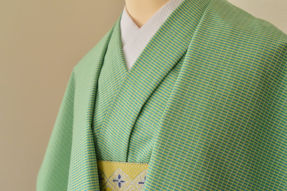 木綿着物 米沢木綿　kippe 綿100% Lサイズ　若草色 米沢木綿 KIPPE 綿100% みどり×きみどり | 富士しま屋