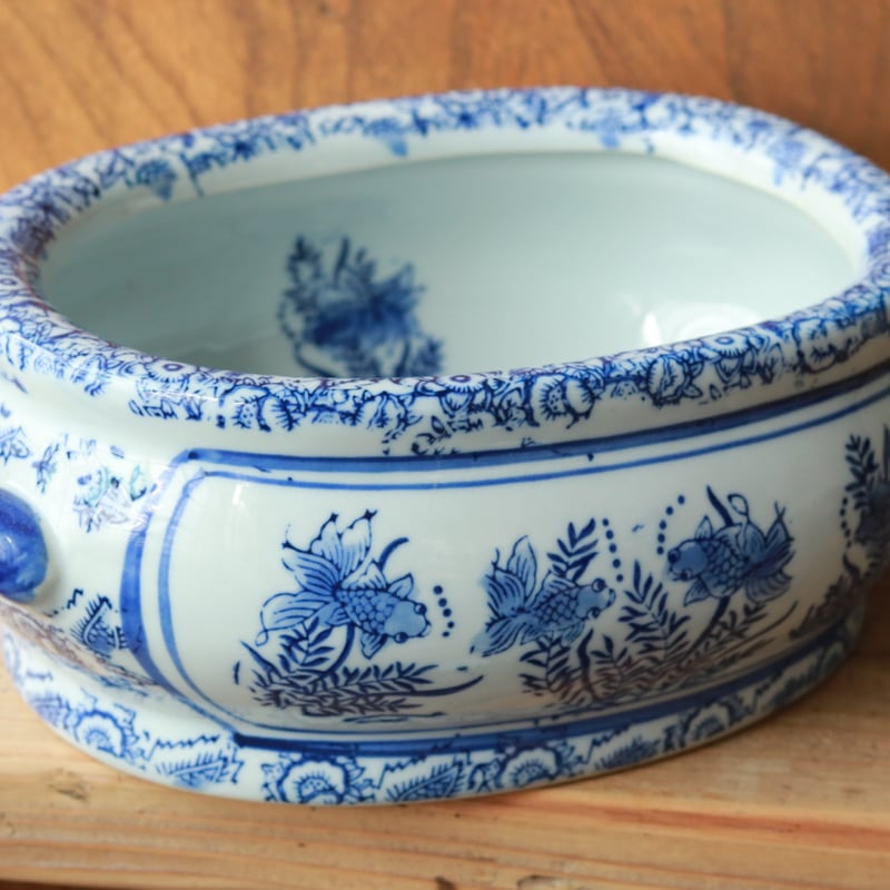 青花双耳楕円魚缶 小 | atelier mother leaf