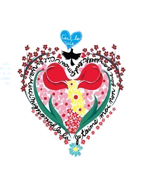 Heart tulip with C'est la vie.