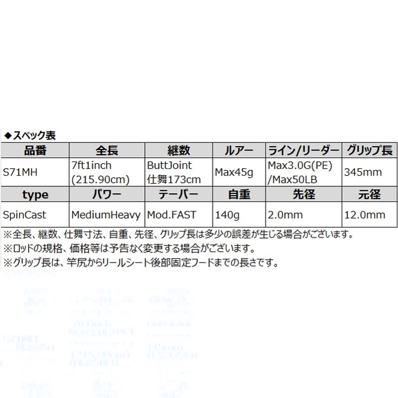 バーサタイルロッド ADAMAS(アダマス) S71MH 7ft1inch MH(ミディアムヘ