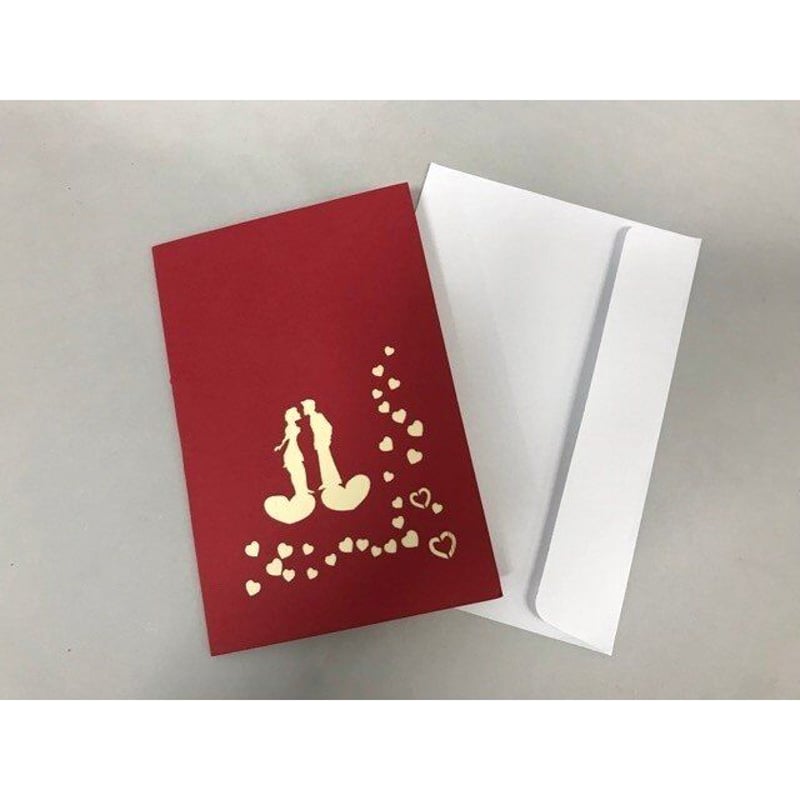 ベトナム グリーティングカード 立体 切り絵 ベトナム雑貨 ハート 封筒