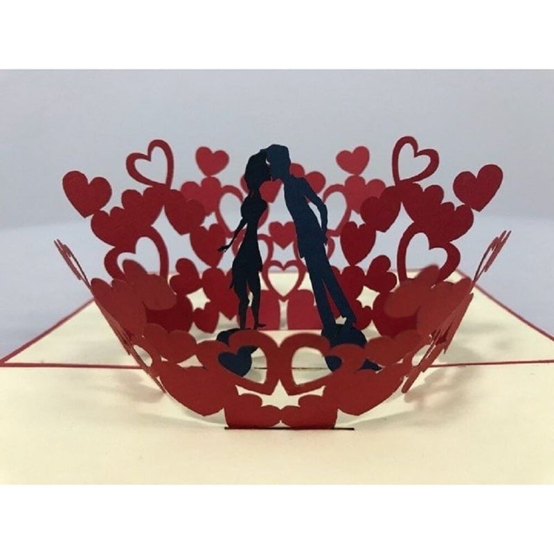 ベトナム グリーティングカード 立体 切り絵 ベトナム雑貨 ハート 封筒