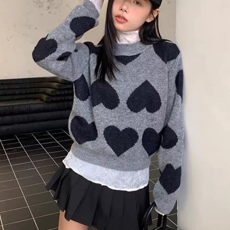 Liten Bisous knit ハートニット F グレー Liten Bisous knit ハートニット F グレー Liten Bisous knit