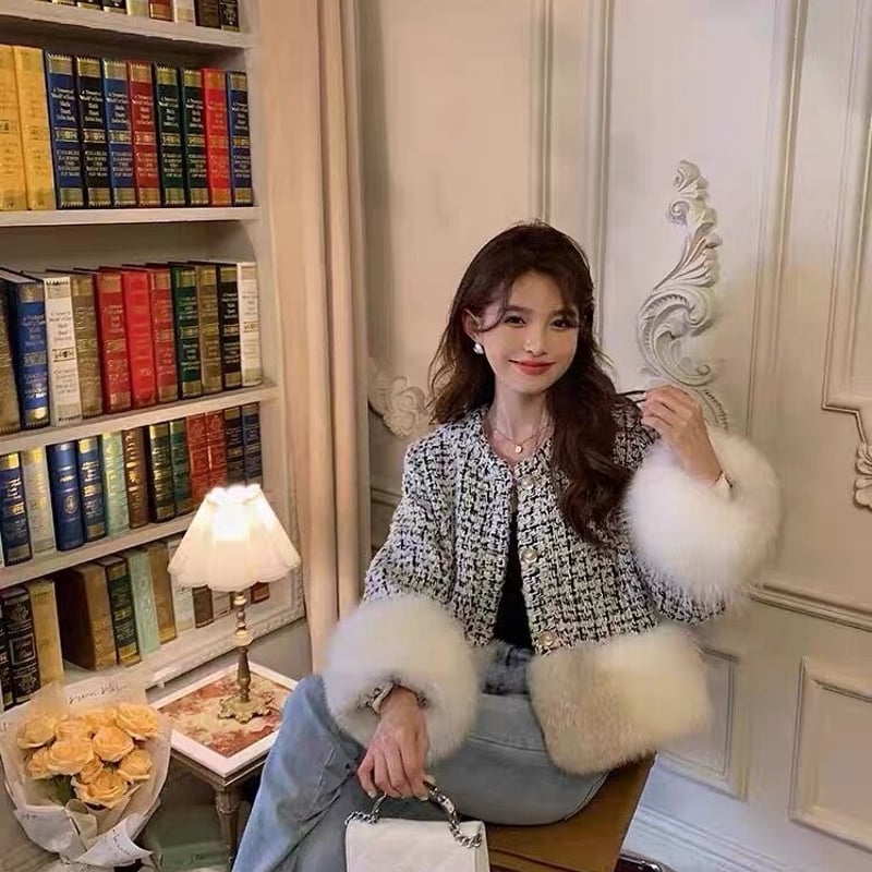 ジャケット・アウター tweed fur  jacket&pocket fur ジャケット・アウター tweed fur jacket&pocket fur Tweed arm fur jacket