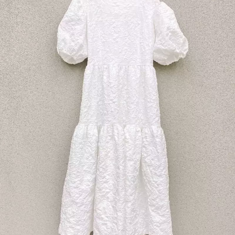 Simone Rocha 定価20万円 エンボスパフスリーブワンピース ホワイト Simone Rocha 定価20万円 エンボスパフスリーブワンピース